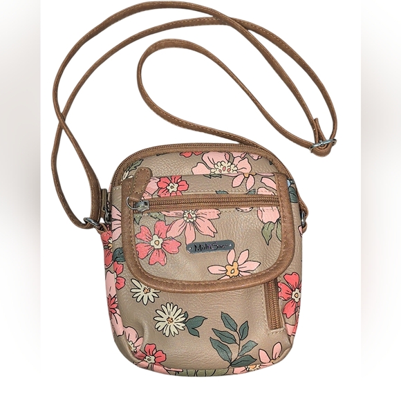Multisac Handbags - MùltiSac Floral Crossbody Bag - Tan and Pink
